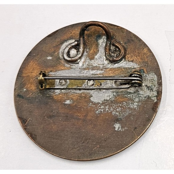 Vintage Blue Green Enamel Copper Modernist Boho Brooch Pendant 60s - Picture 2 of 2